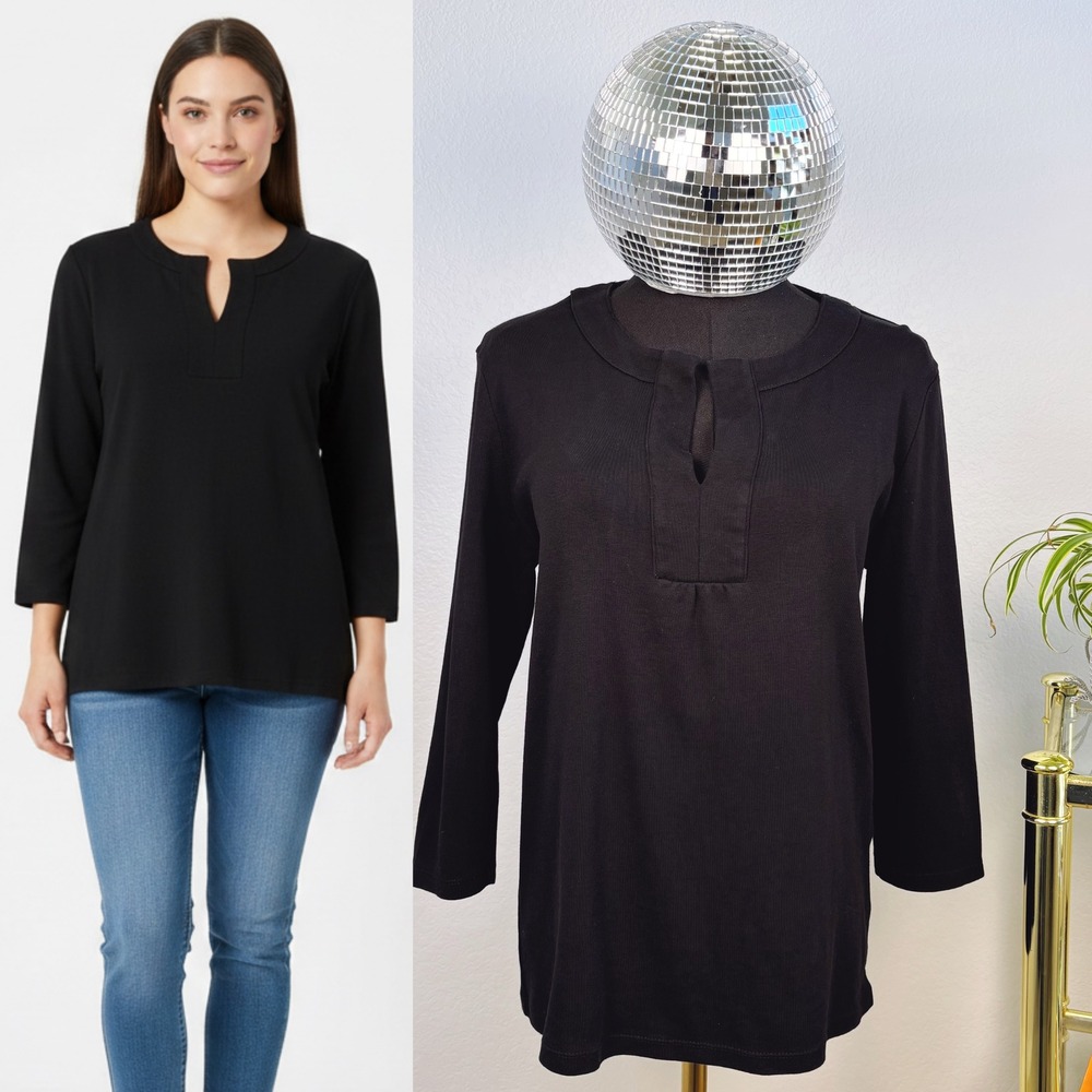 JONES NEW YORK SPORT Black Long Sleeve V-Neck Tunic Top Women's Size L